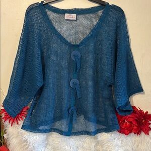 Blue V-Neck Cardigan Sweater Lightweight Knit